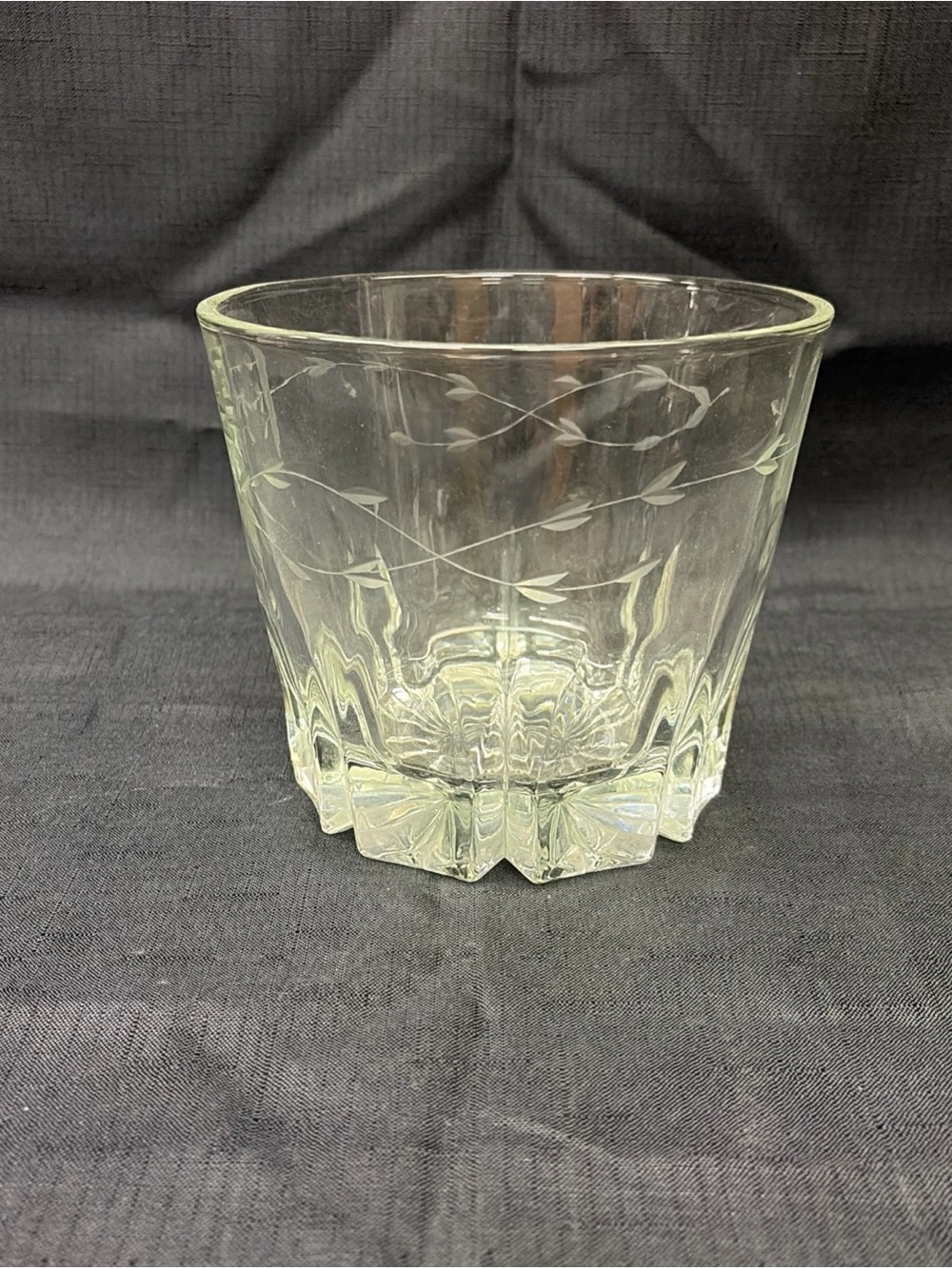VTG Princess House Lead Crystal 6" round ice bucket etched floral & Leaf  5.5" H